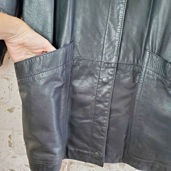 VTG Gino De Giorgio Black Leather Duster Jacket Oversize Fall Overcoat - Picture 3 of 12